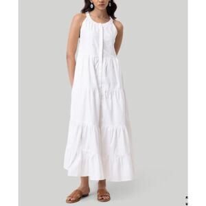 Reistor White Maxi Sundress Dress Organic Cotton Tiered Embroidered Wedding Boho